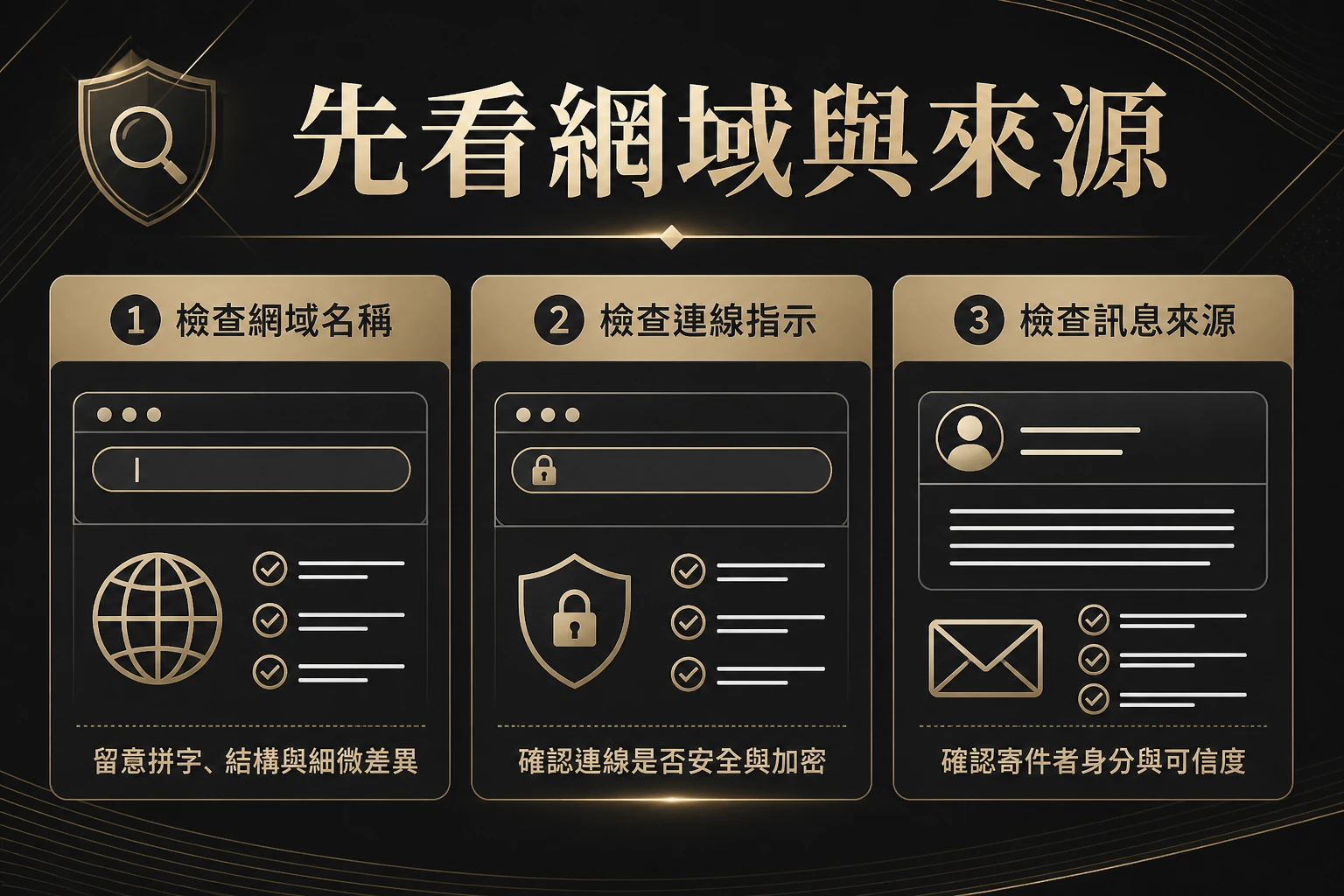 先看網域與來源示意圖,呈現網域名稱、連線指示與訊息來源三項核對