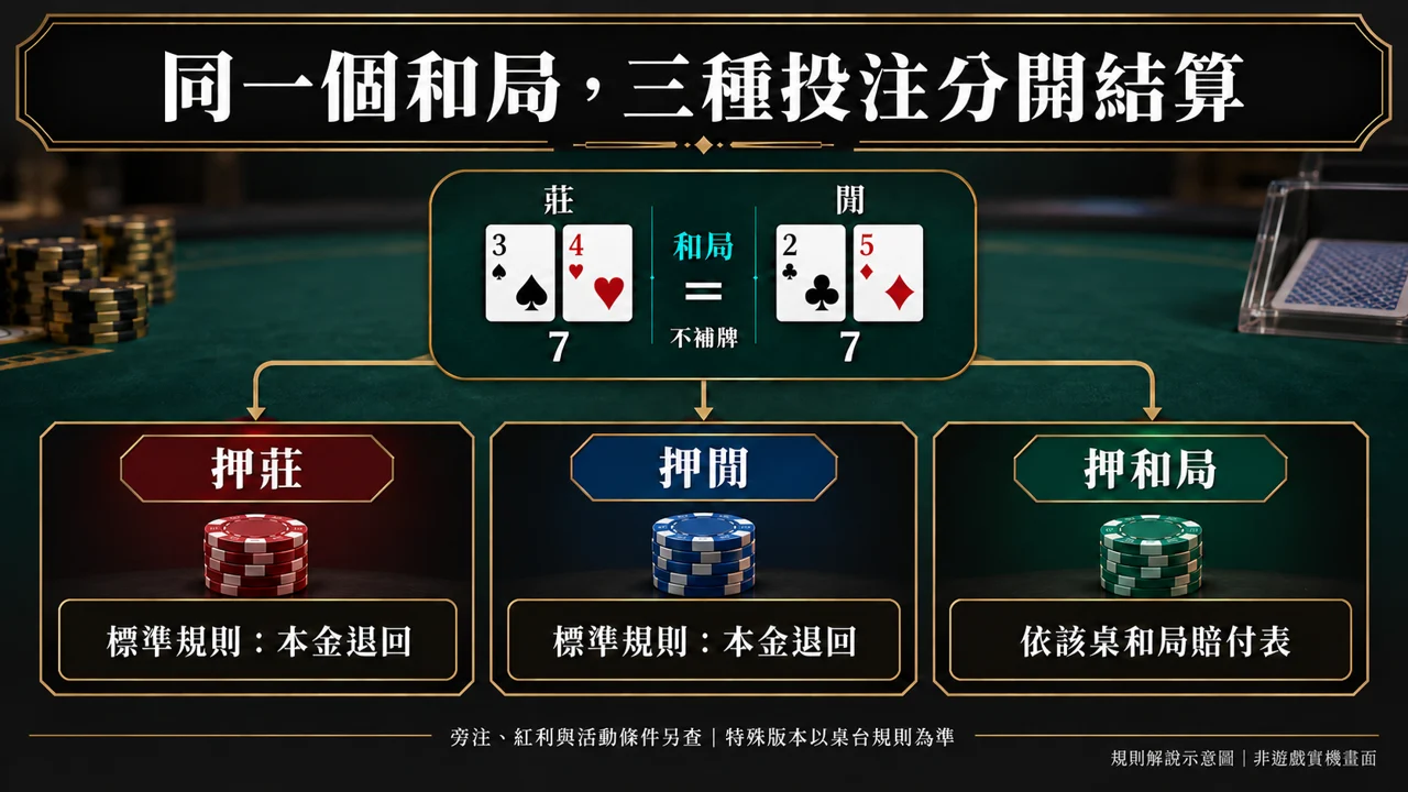 莊注100與和局注10的分筆返還示意